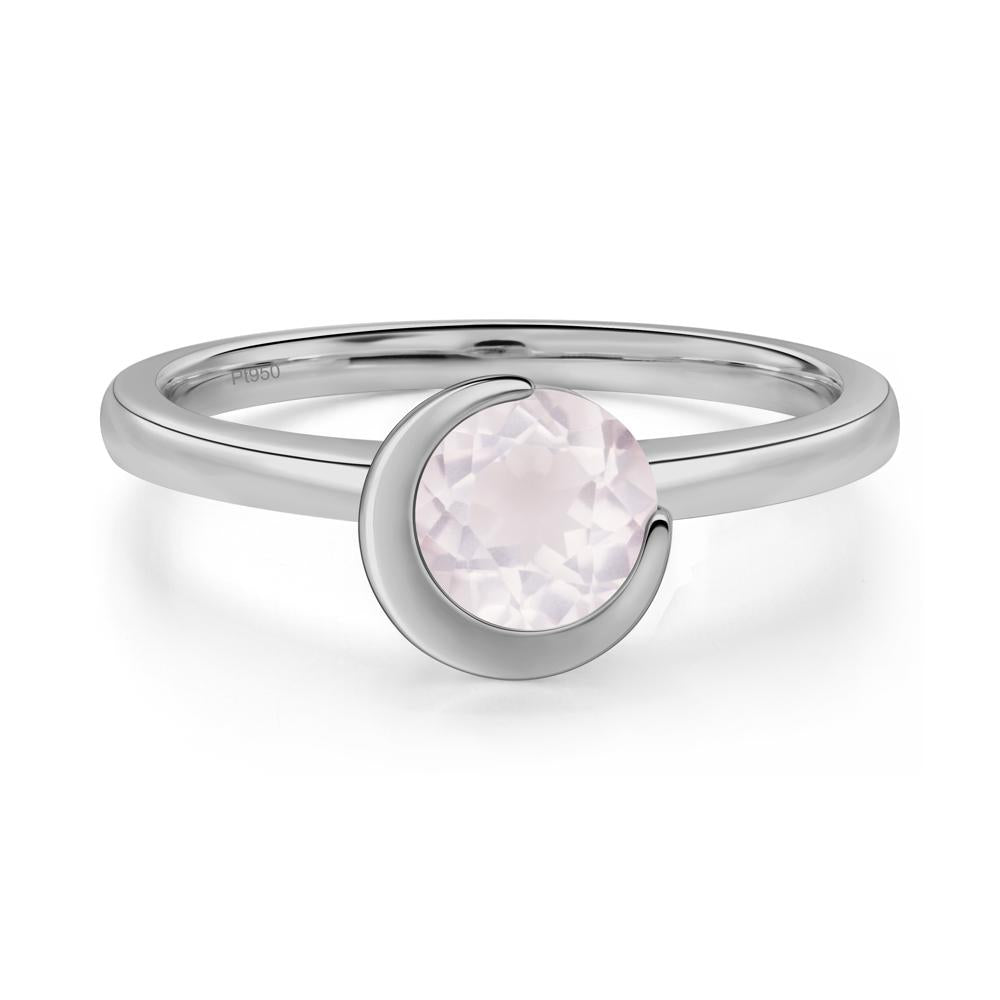 Rose Quartz New Moon Bezel Ring - LUO Jewelry #metal_platinum