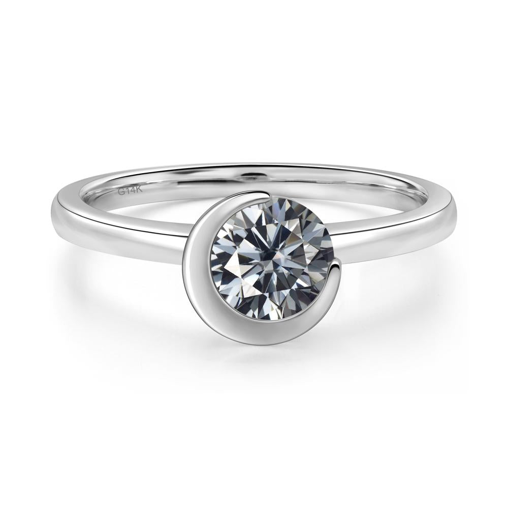 Grey Moissanite New Moon Bezel Ring - LUO Jewelry #metal_14k white gold