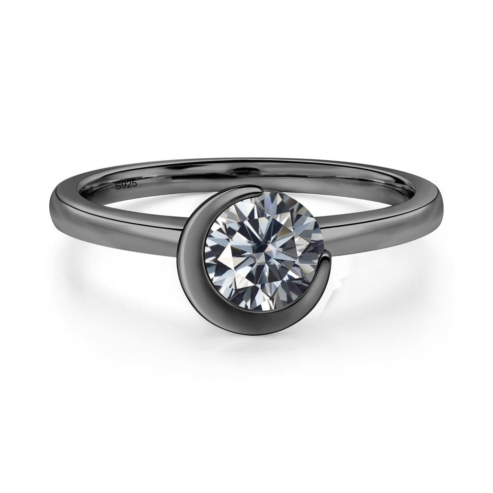 Grey Moissanite New Moon Bezel Ring - LUO Jewelry #metal_black finish sterling silver