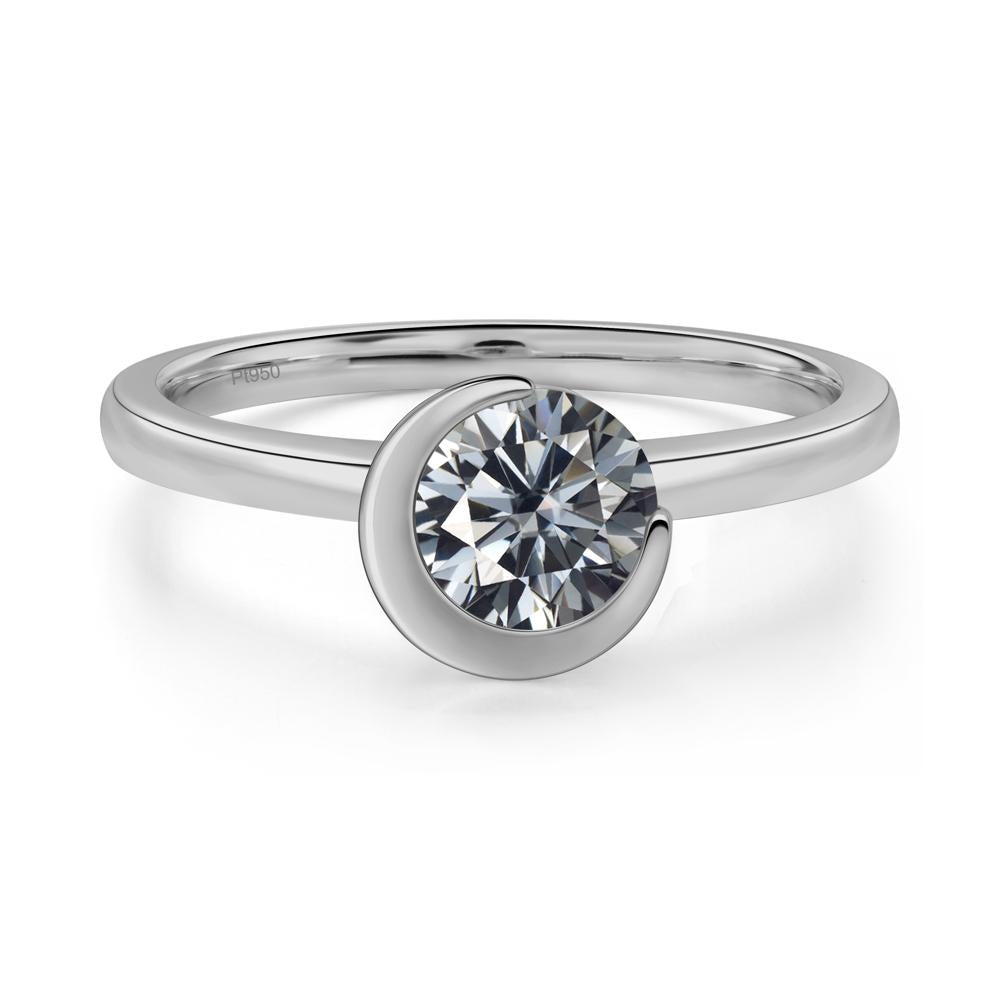 Grey Moissanite New Moon Bezel Ring - LUO Jewelry #metal_platinum