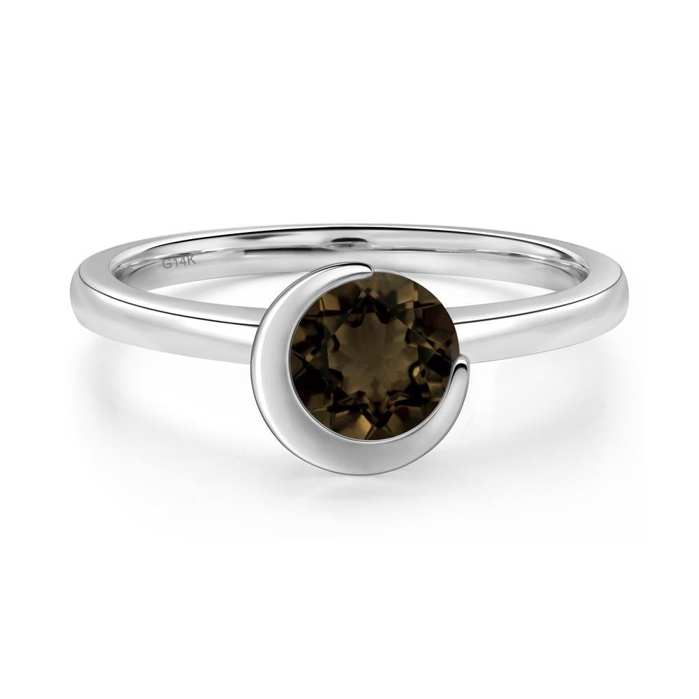 Smoky Quartz Crescent Moon Ring - LUO Jewelry #metal_14k white gold