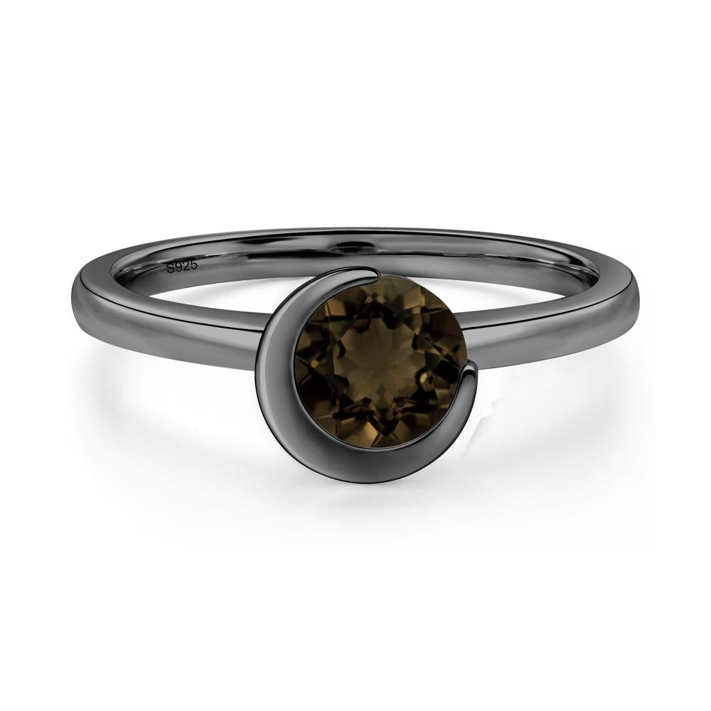 Smoky Quartz Crescent Moon Ring - LUO Jewelry #metal_black finish sterling silver