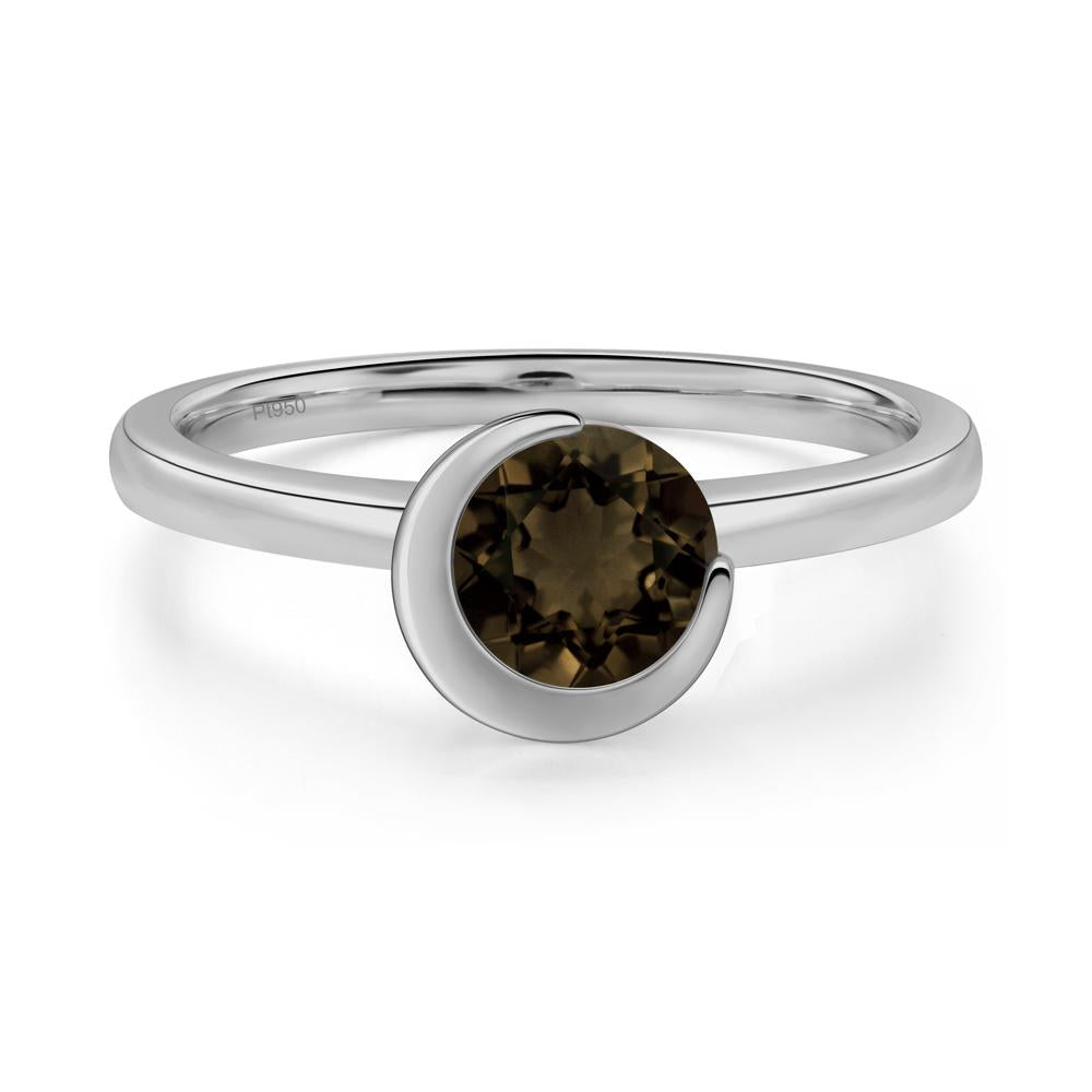 Smoky Quartz Crescent Moon Ring - LUO Jewelry #metal_platinum