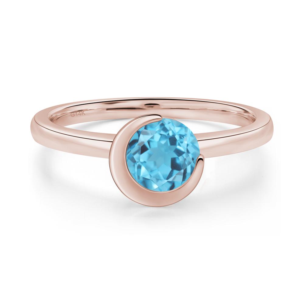 Swiss Blue Topaz Crescent Moon Ring - LUO Jewelry #metal_14k rose gold