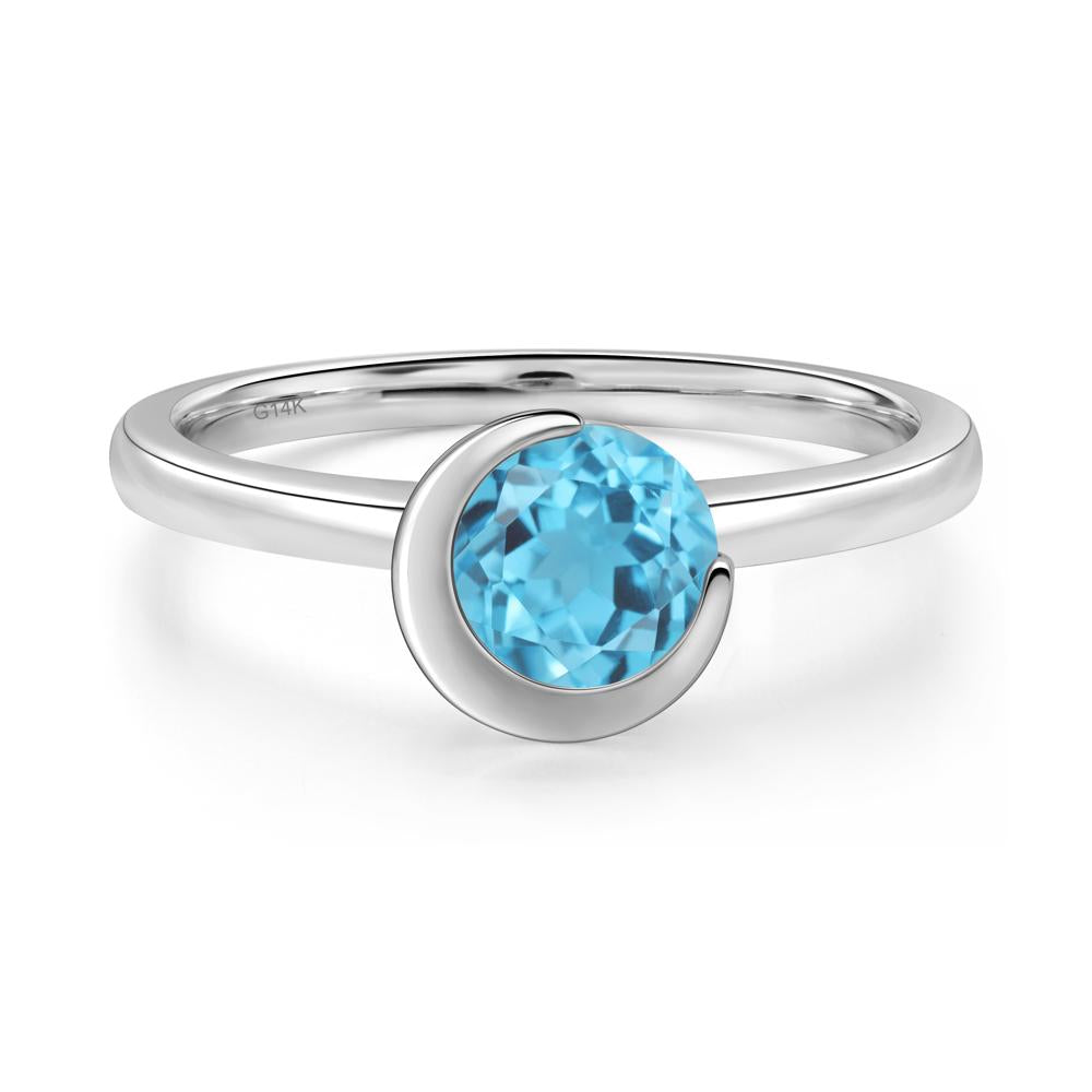 Swiss Blue Topaz Crescent Moon Ring - LUO Jewelry #metal_14k white gold