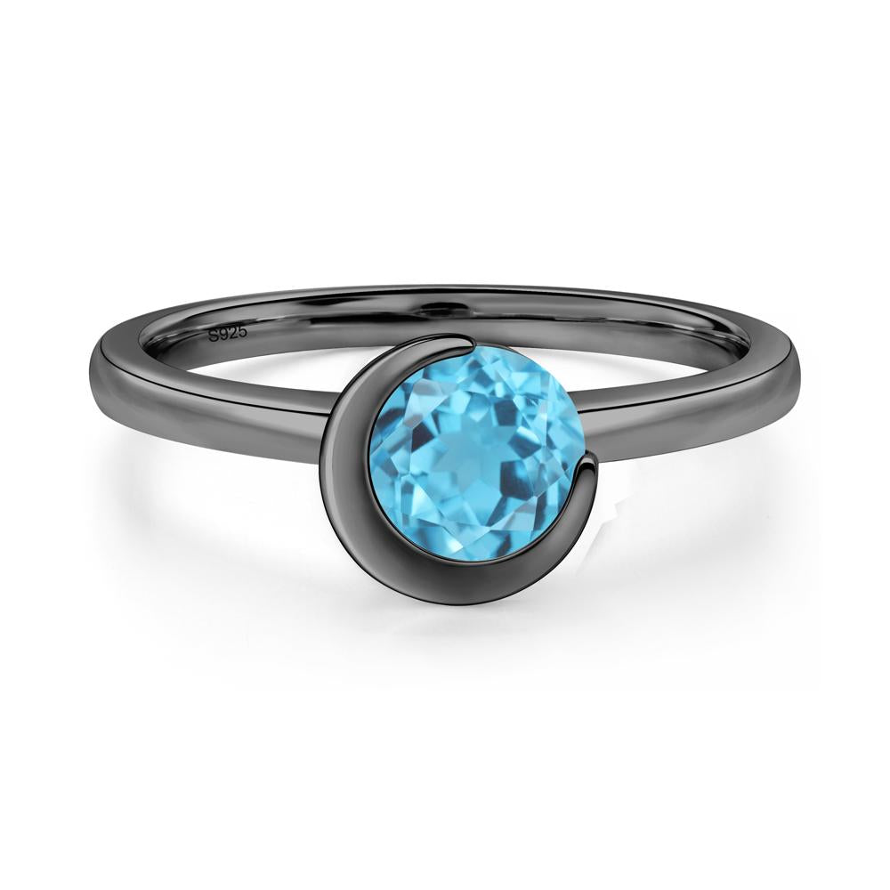 Swiss Blue Topaz Crescent Moon Ring - LUO Jewelry #metal_black finish sterling silver