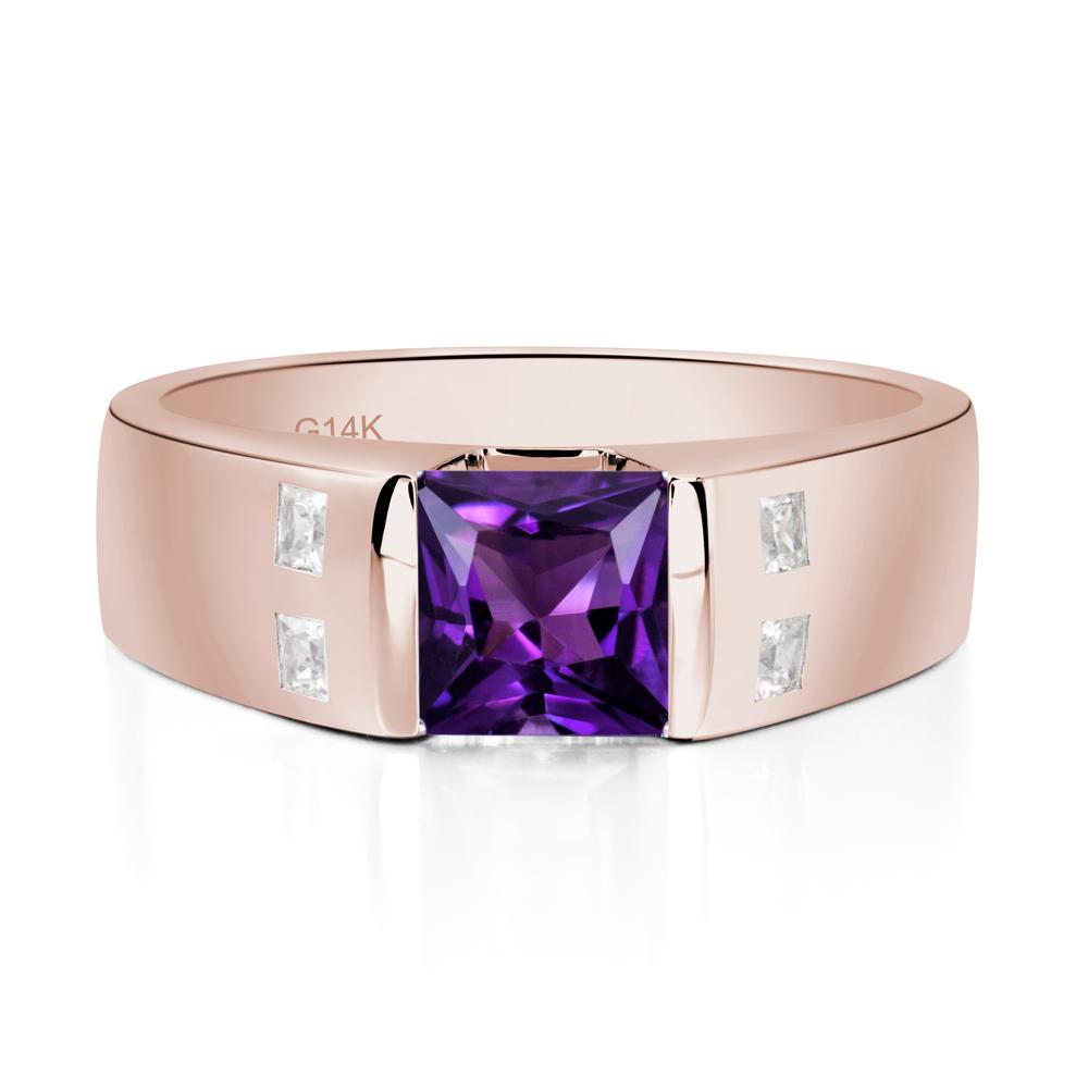 Princess Cut Amethyst Ring for Men - LUO Jewelry #metal_14k rose gold