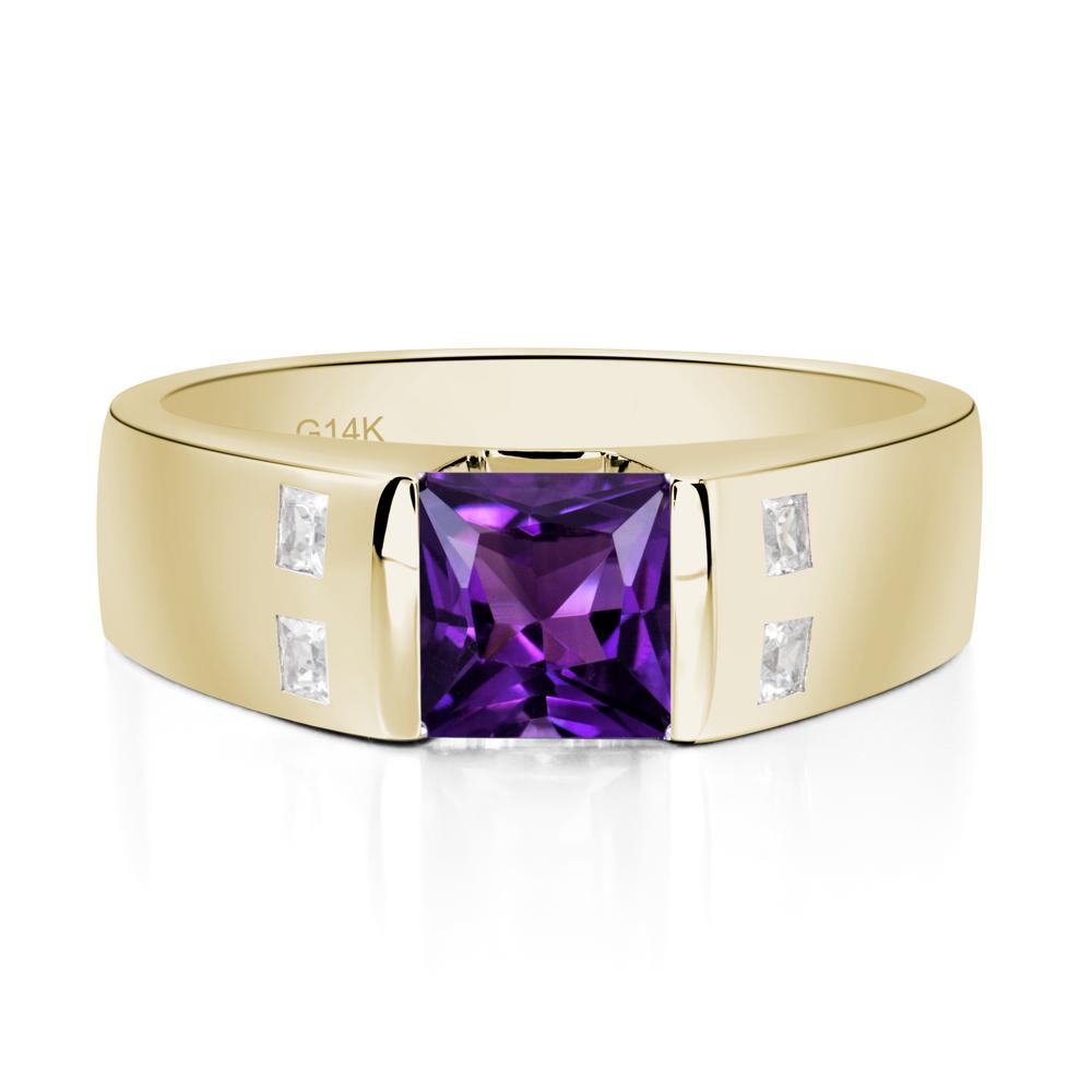 Princess Cut Amethyst Ring for Men - LUO Jewelry #metal_14k yellow gold