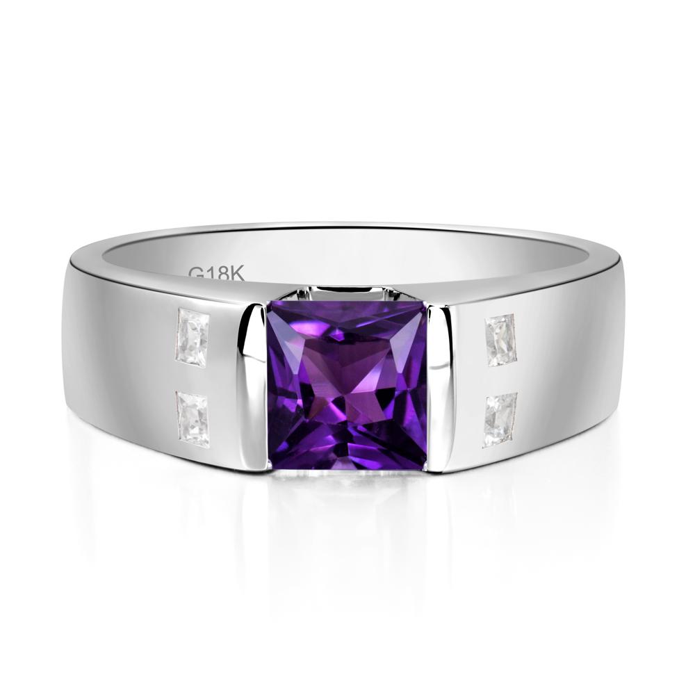 Princess Cut Amethyst Ring for Men - LUO Jewelry #metal_18k white gold