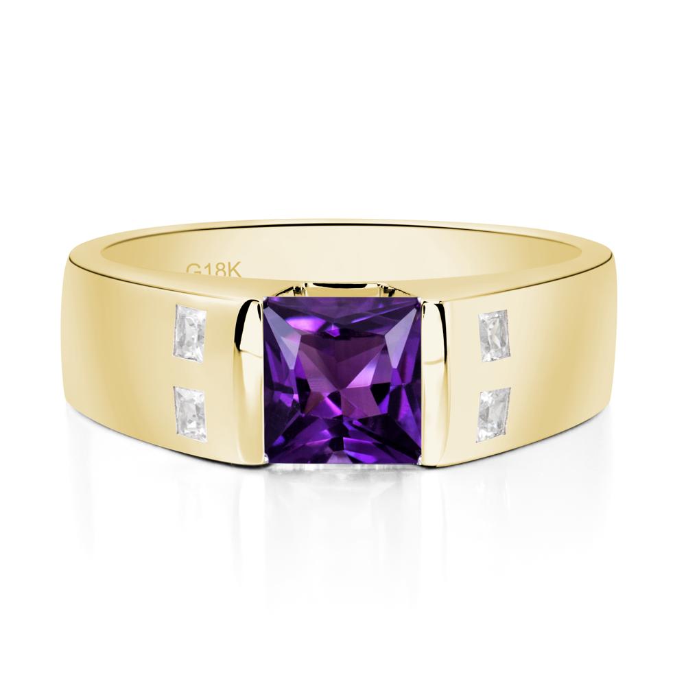 Princess Cut Amethyst Ring for Men - LUO Jewelry #metal_18k yellow gold