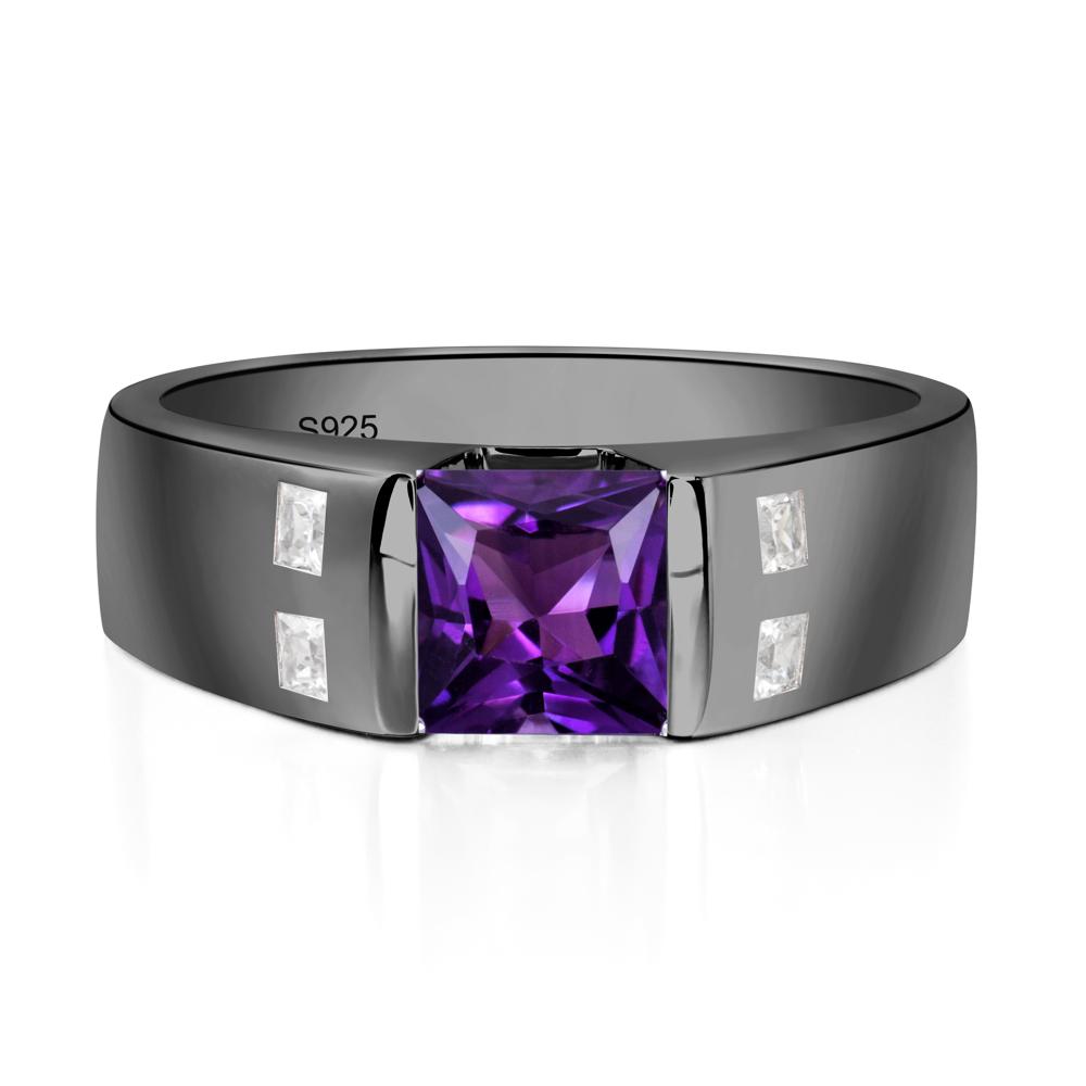 Princess Cut Amethyst Ring for Men - LUO Jewelry #metal_black finish sterling silver