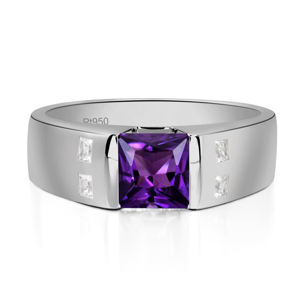 Princess Cut Amethyst Ring for Men - LUO Jewelry #metal_platinum