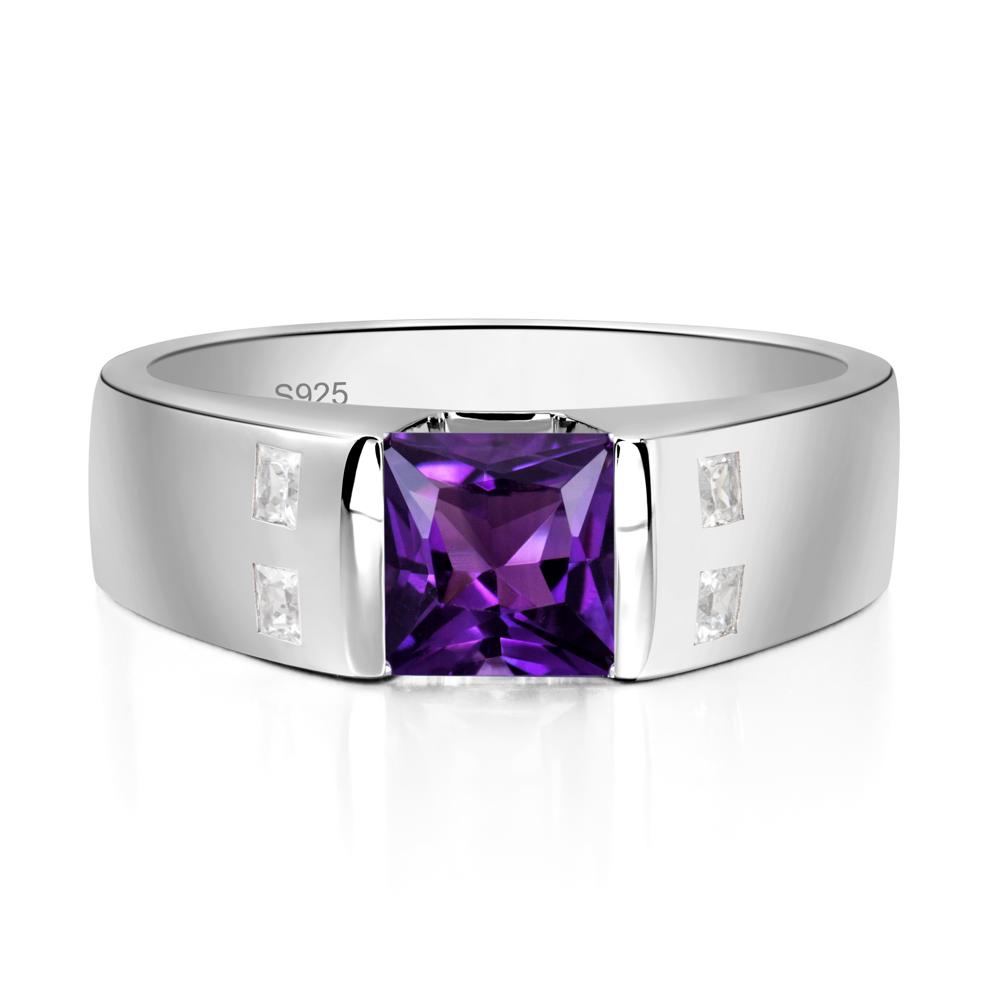 Princess Cut Amethyst Ring for Men - LUO Jewelry #metal_sterling silver