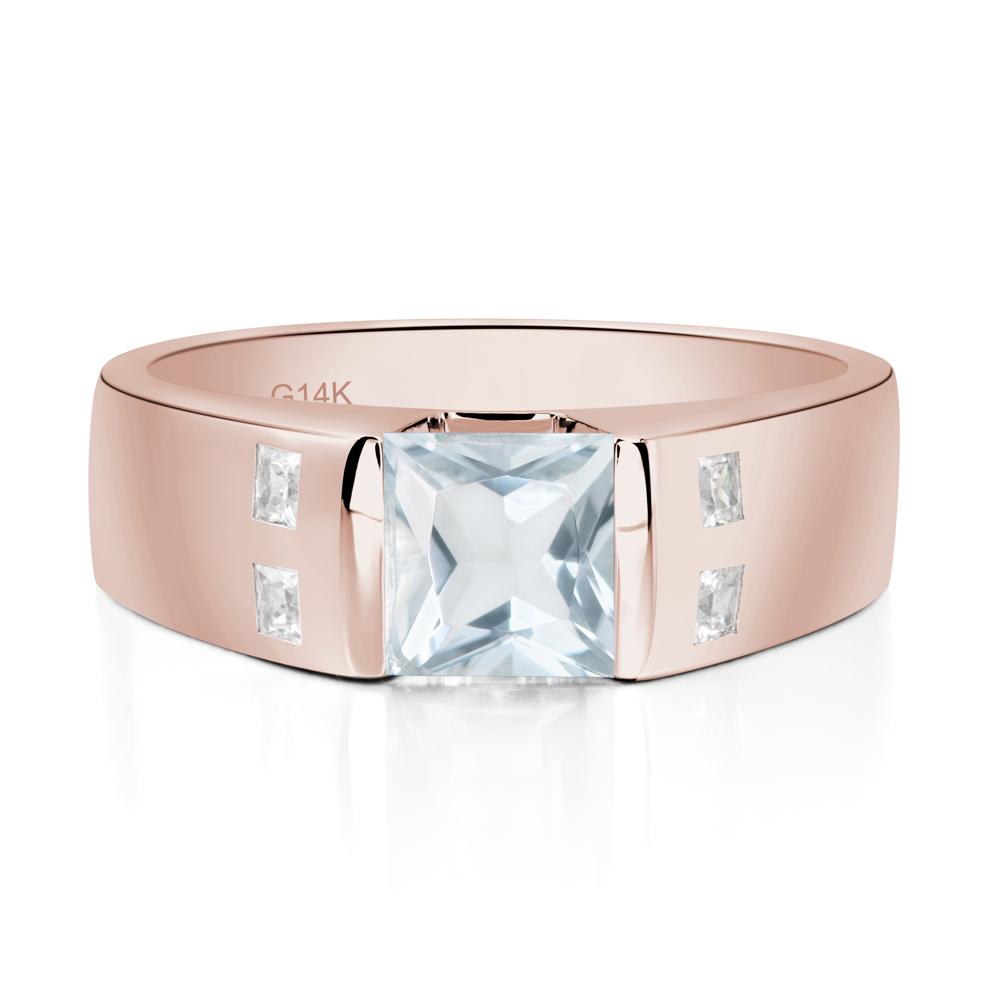 Men'S Princess Cut Aquamarine Ring - LUO Jewelry #metal_14k rose gold