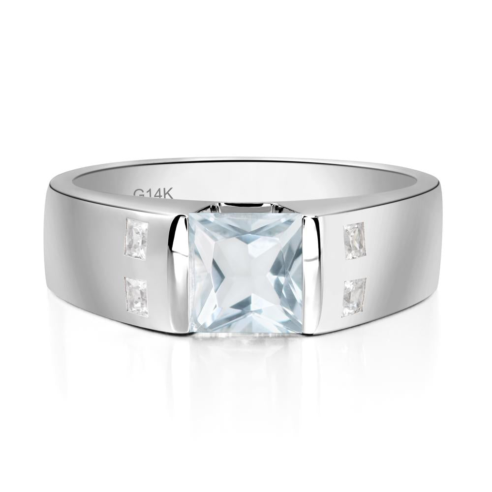 Men'S Princess Cut Aquamarine Ring - LUO Jewelry #metal_14k white gold