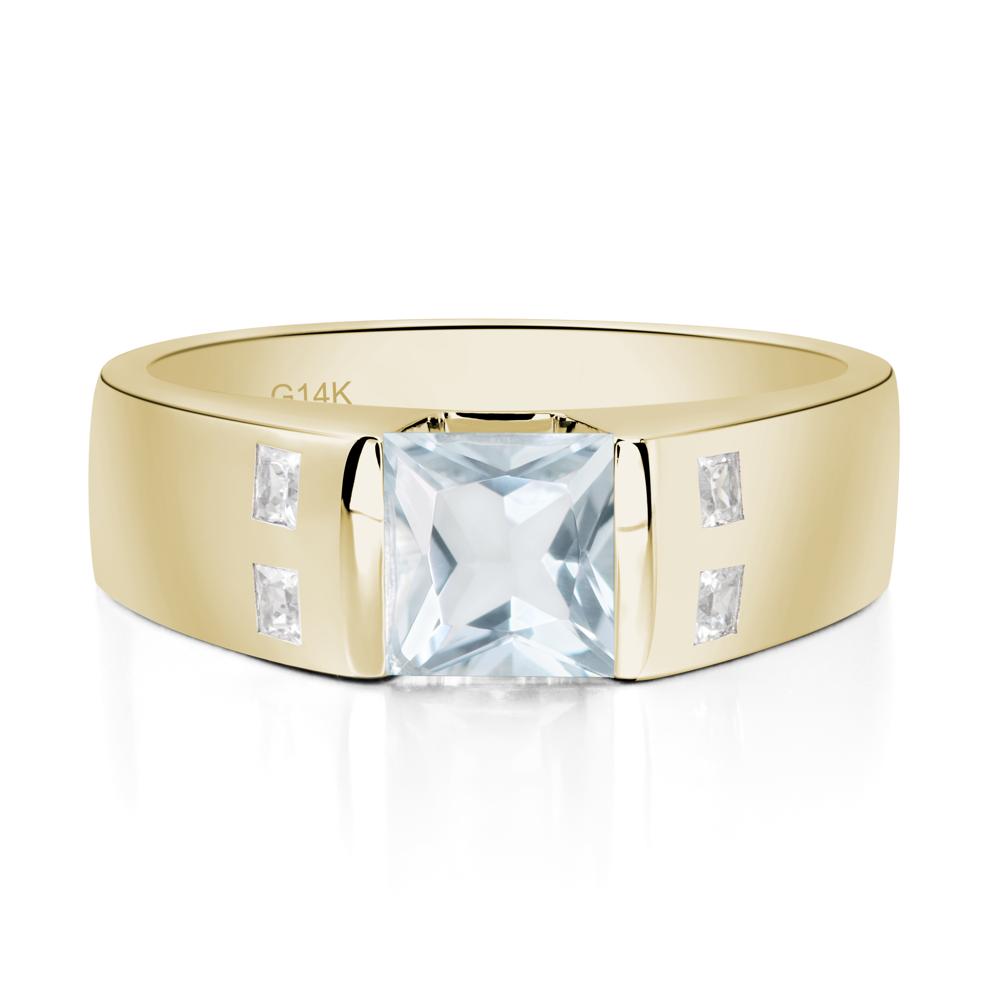 Men'S Princess Cut Aquamarine Ring - LUO Jewelry #metal_14k yellow gold