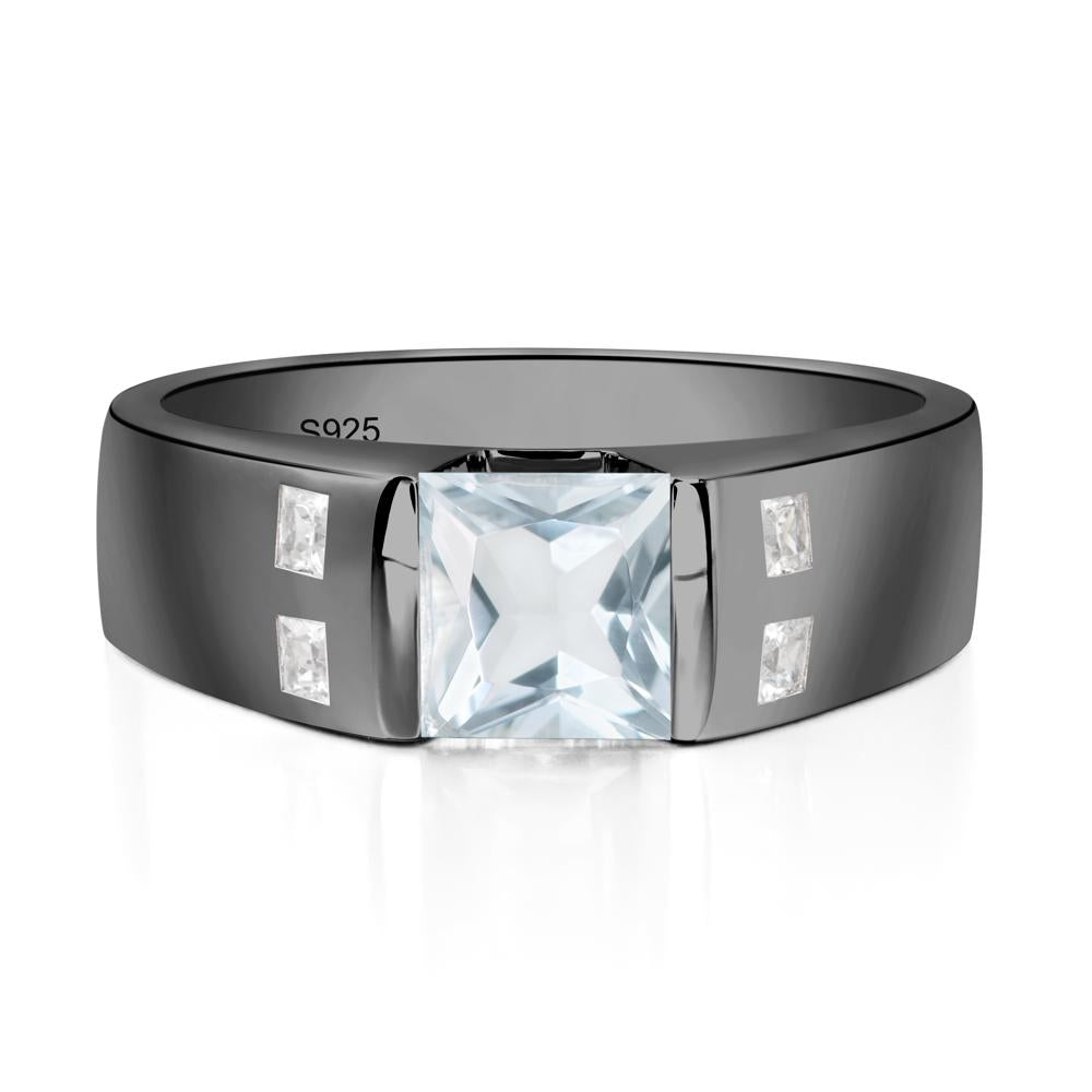 Men'S Princess Cut Aquamarine Ring - LUO Jewelry #metal_black finish sterling silver