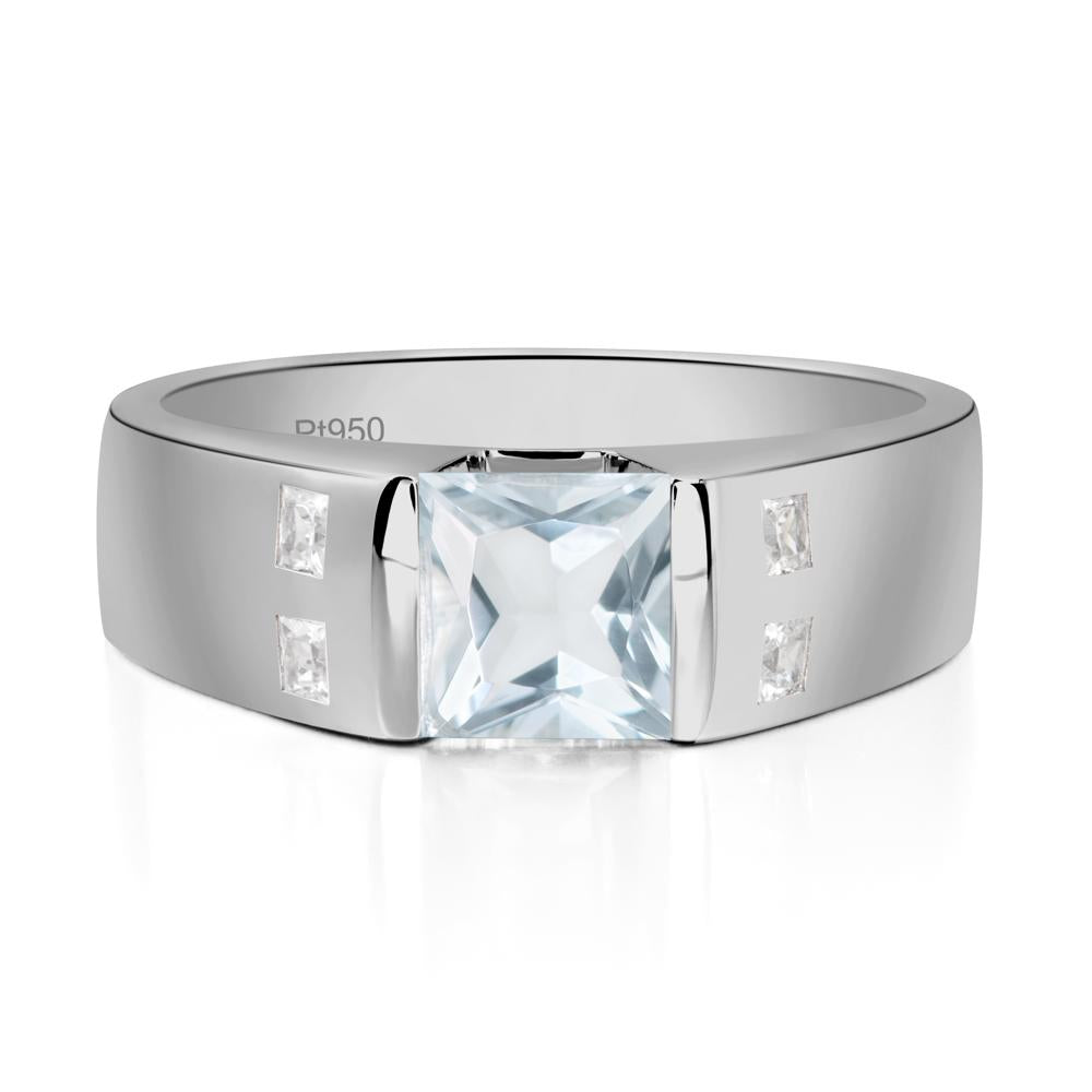 Men'S Princess Cut Aquamarine Ring - LUO Jewelry #metal_platinum