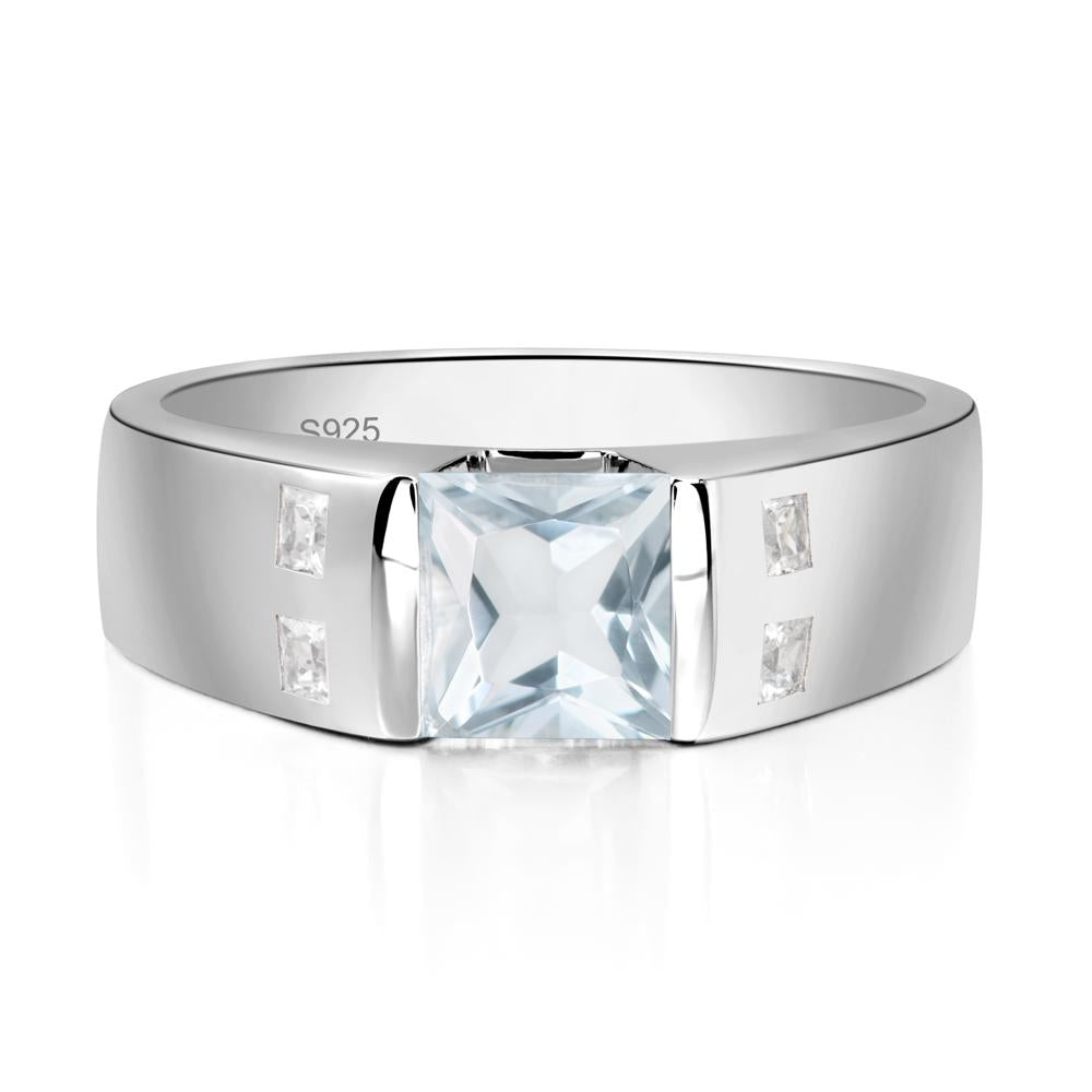 Men'S Princess Cut Aquamarine Ring - LUO Jewelry #metal_sterling silver