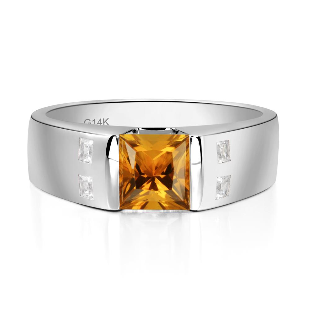 Princess Cut Citrine Ring for Men - LUO Jewelry #metal_14k white gold