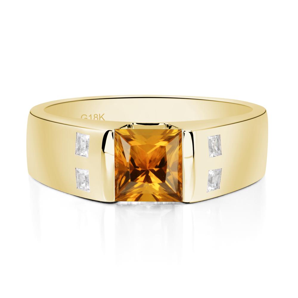 Princess Cut Citrine Ring for Men - LUO Jewelry #metal_18k yellow gold