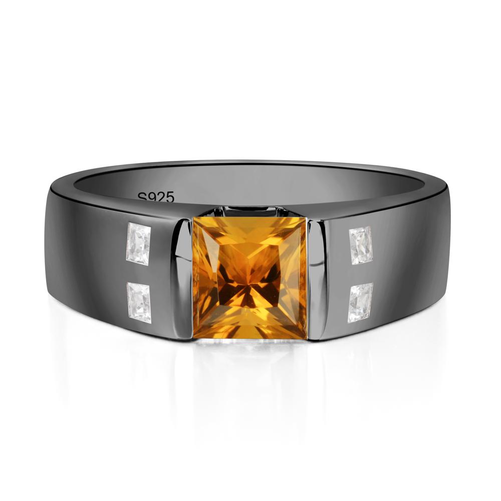 Princess Cut Citrine Ring for Men - LUO Jewelry #metal_black finish sterling silver