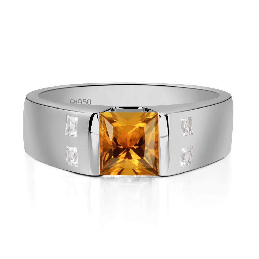 Princess Cut Citrine Ring for Men - LUO Jewelry #metal_platinum