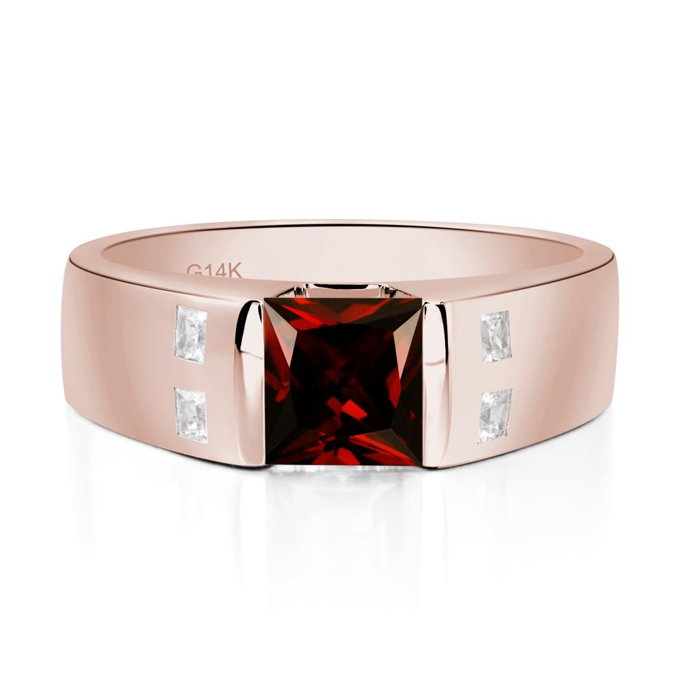 Men'S Princess Cut Garnet Ring - LUO Jewelry #metal_14k rose gold