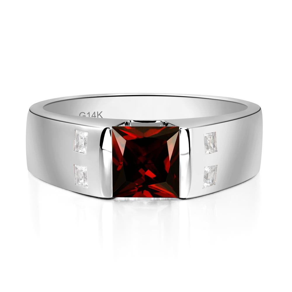 Men'S Princess Cut Garnet Ring - LUO Jewelry #metal_14k white gold