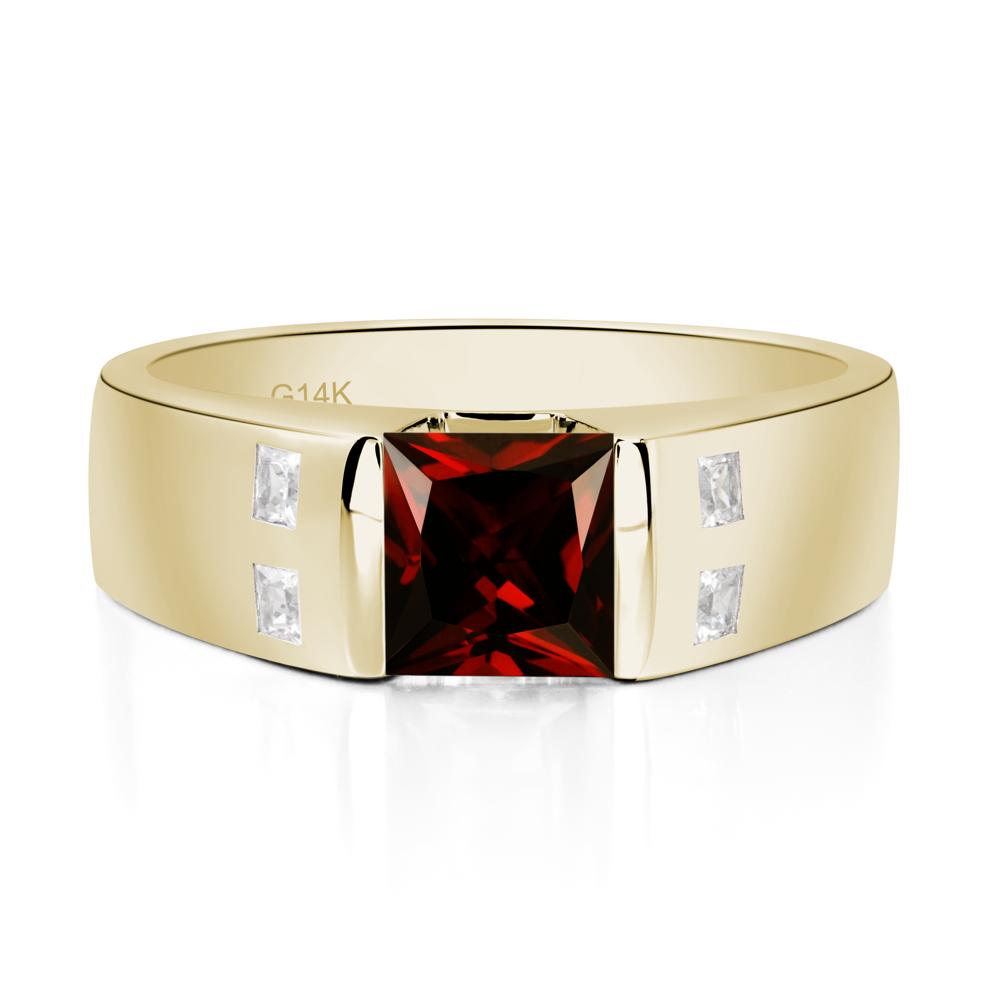 Men'S Princess Cut Garnet Ring - LUO Jewelry #metal_14k yellow gold