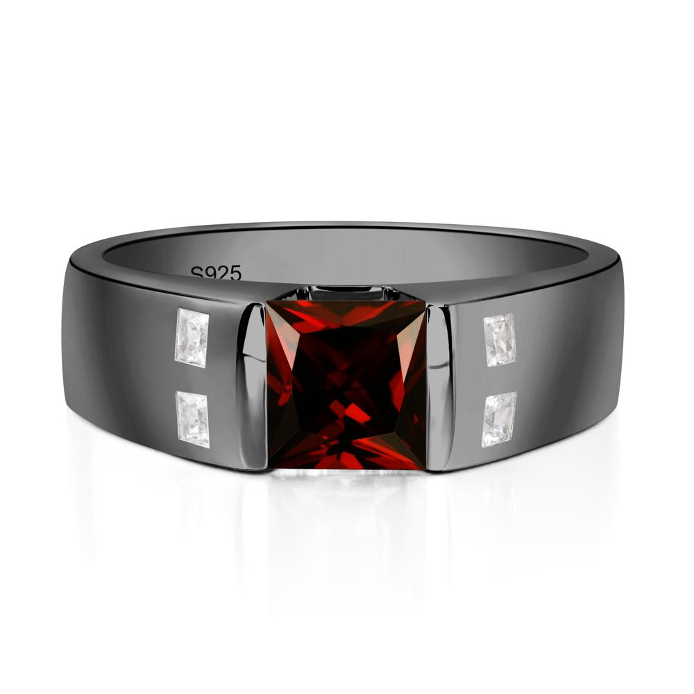 Men'S Princess Cut Garnet Ring - LUO Jewelry #metal_black finish sterling silver