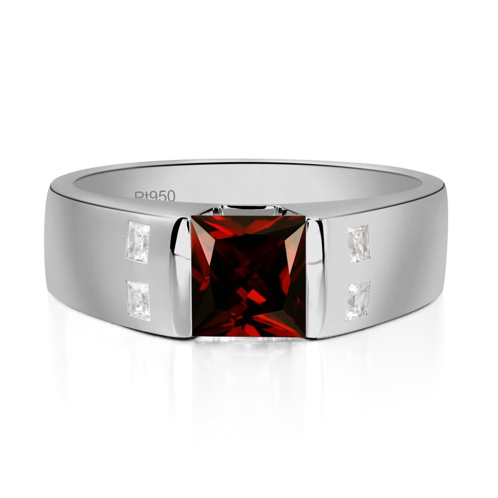 Men'S Princess Cut Garnet Ring - LUO Jewelry #metal_platinum