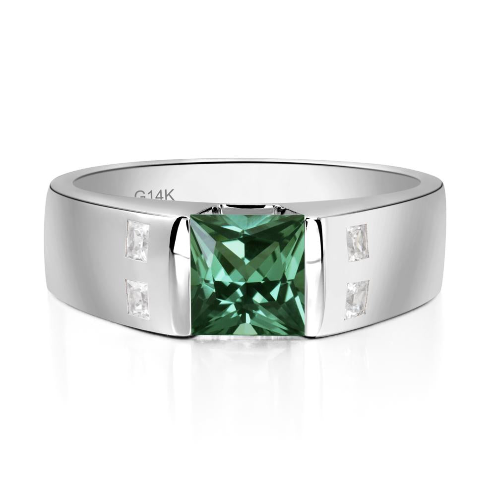 Green Sapphire Band Ring for Men - LUO Jewelry #metal_14k white gold