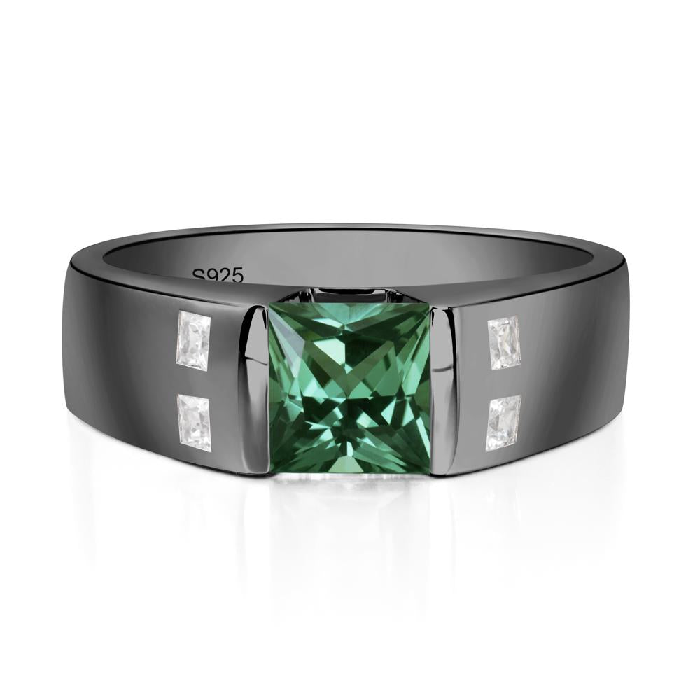 Green Sapphire Band Ring for Men - LUO Jewelry #metal_black finish sterling silver