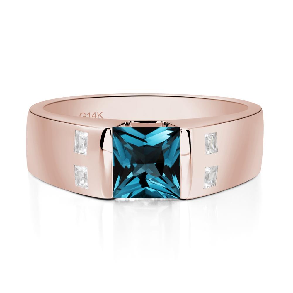 Princess Cut London Blue Topaz Ring for Men - LUO Jewelry #metal_14k rose gold