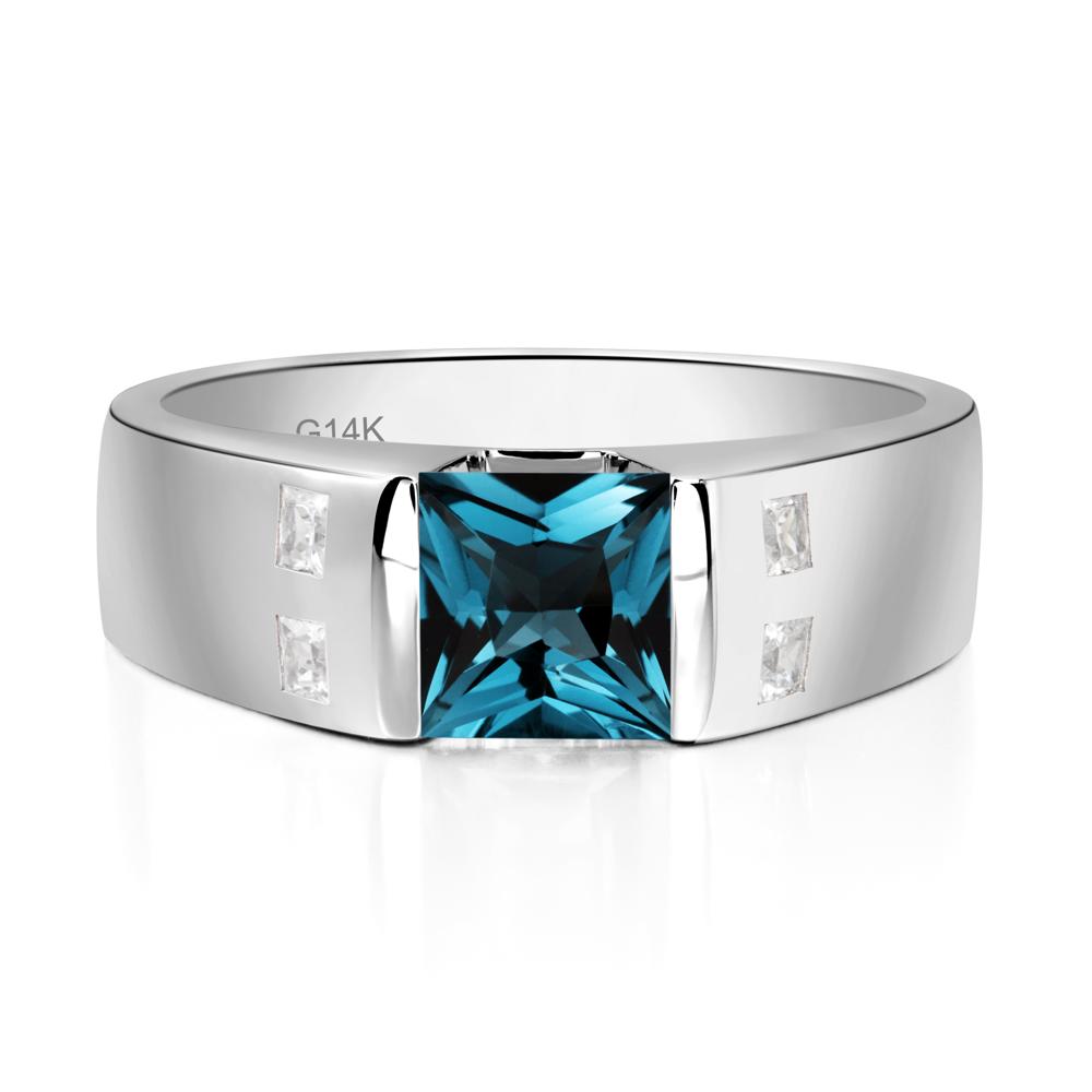 Princess Cut London Blue Topaz Ring for Men - LUO Jewelry #metal_14k white gold