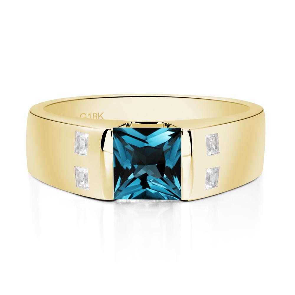 Princess Cut London Blue Topaz Ring for Men - LUO Jewelry #metal_18k yellow gold