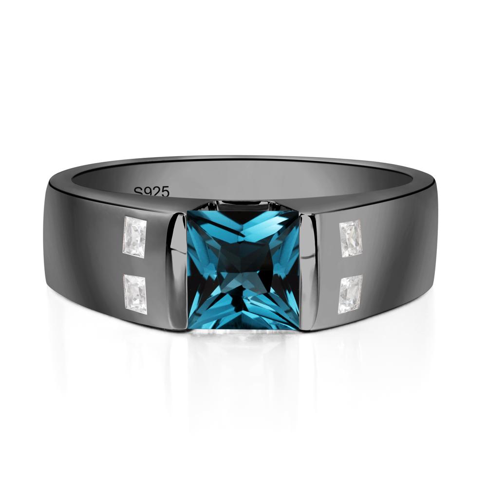 Princess Cut London Blue Topaz Ring for Men - LUO Jewelry #metal_black finish sterling silver