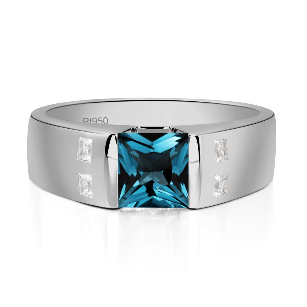 Princess Cut London Blue Topaz Ring for Men - LUO Jewelry #metal_platinum