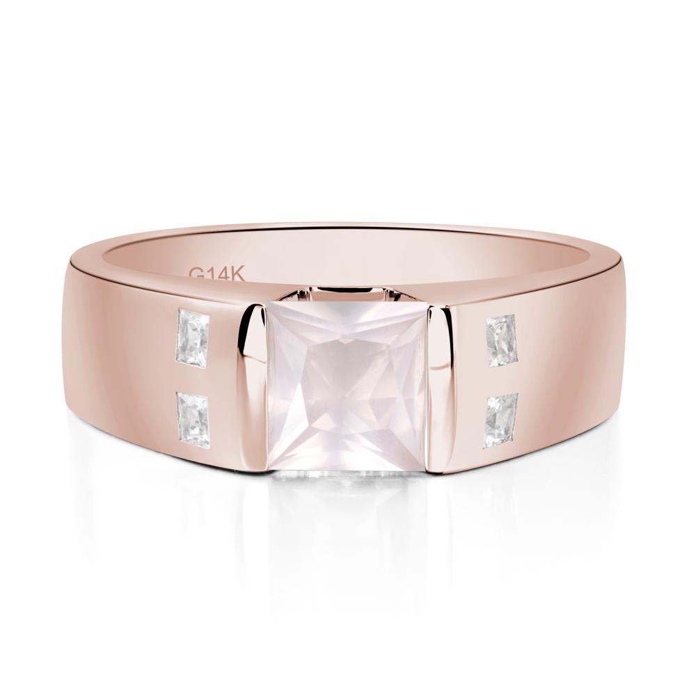 Men'S Princess Cut Rose Quartz Ring - LUO Jewelry #metal_14k rose gold