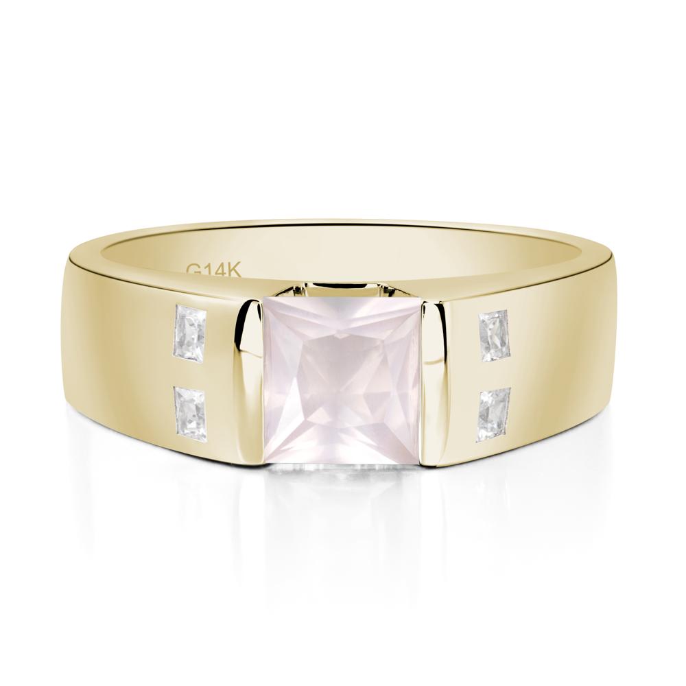 Men'S Princess Cut Rose Quartz Ring - LUO Jewelry #metal_14k yellow gold