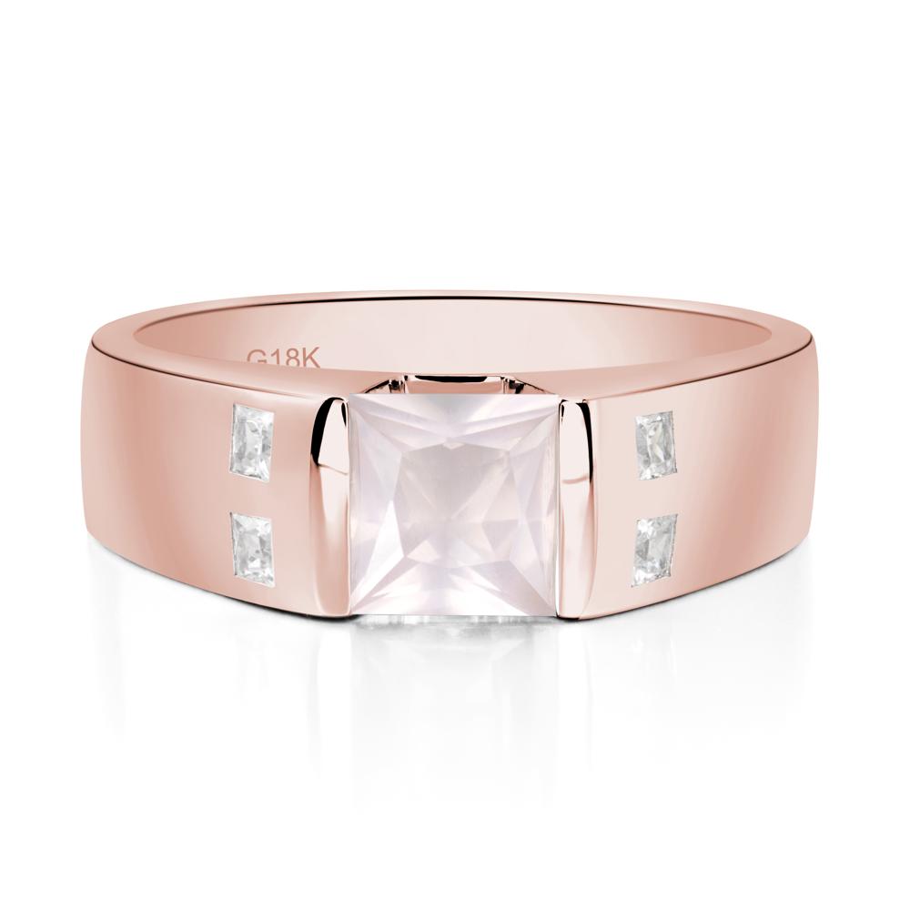 Men'S Princess Cut Rose Quartz Ring - LUO Jewelry #metal_18k rose gold