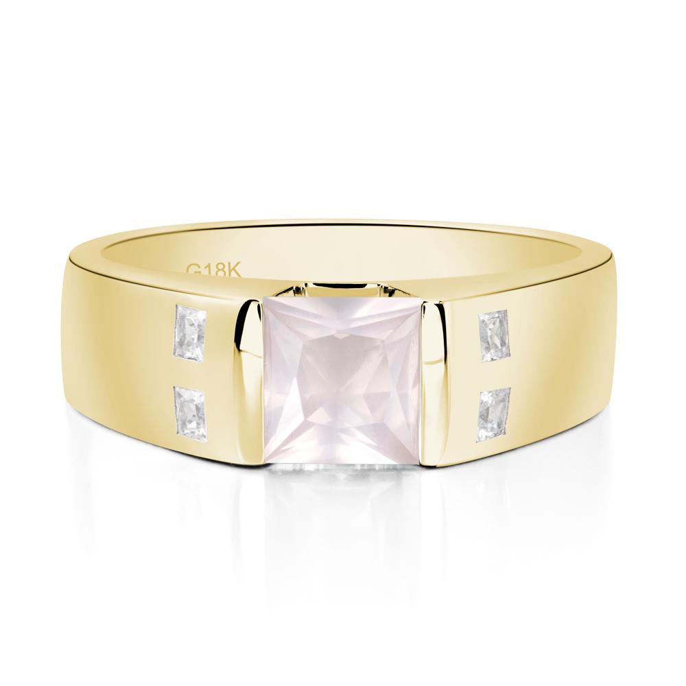 Men'S Princess Cut Rose Quartz Ring - LUO Jewelry #metal_18k yellow gold