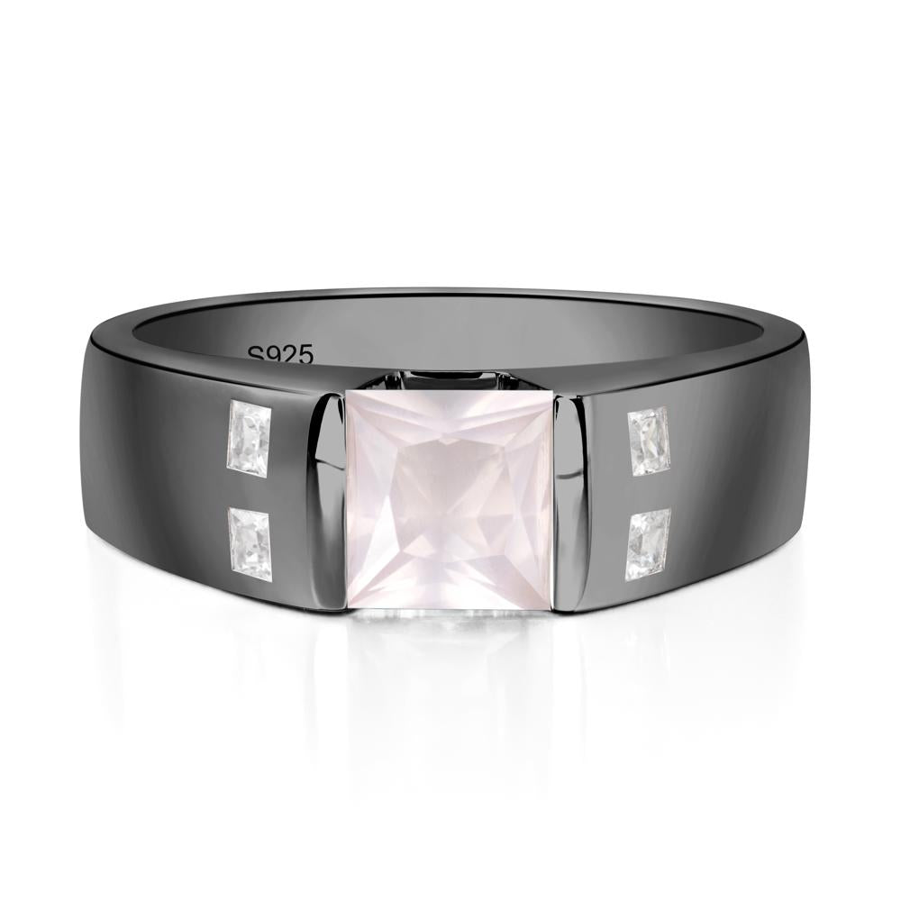 Men'S Princess Cut Rose Quartz Ring - LUO Jewelry #metal_black finish sterling silver