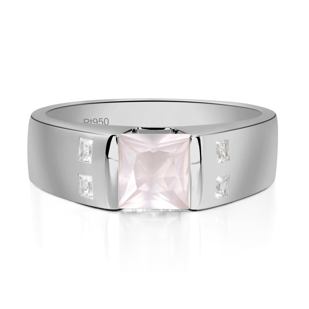 Men'S Princess Cut Rose Quartz Ring - LUO Jewelry #metal_platinum