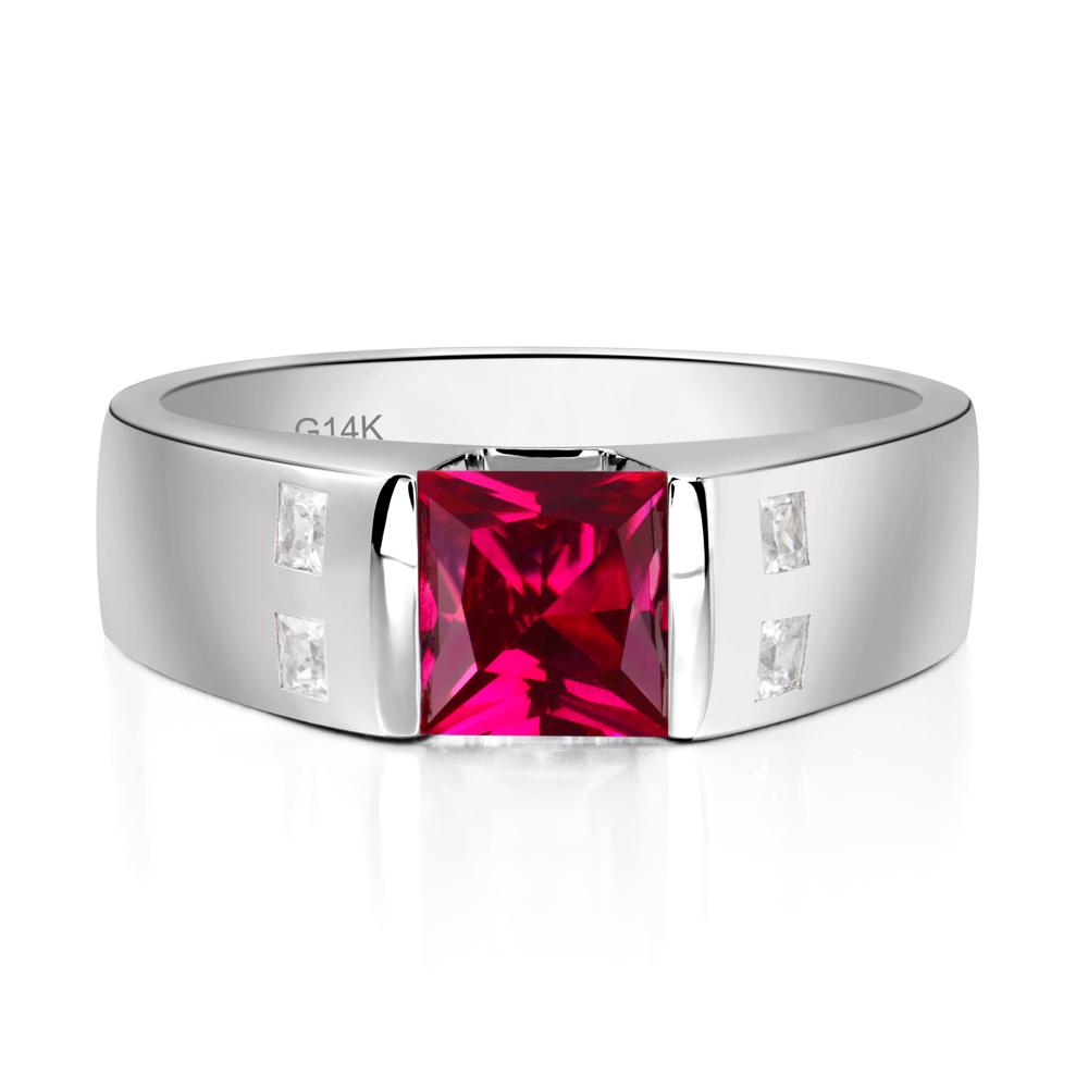 Princess Cut Ruby Ring for Men - LUO Jewelry #metal_14k white gold