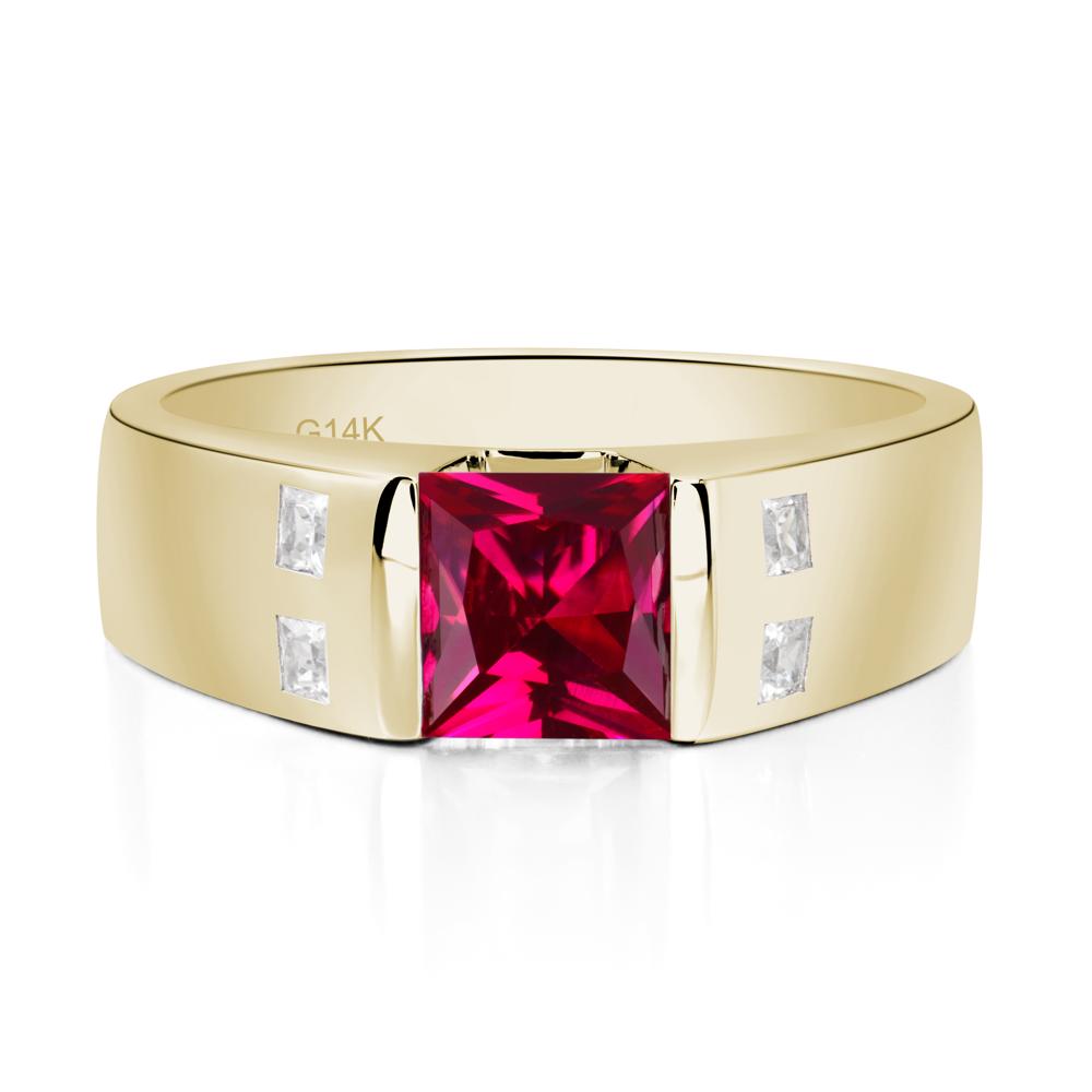 Princess Cut Ruby Ring for Men - LUO Jewelry #metal_14k yellow gold