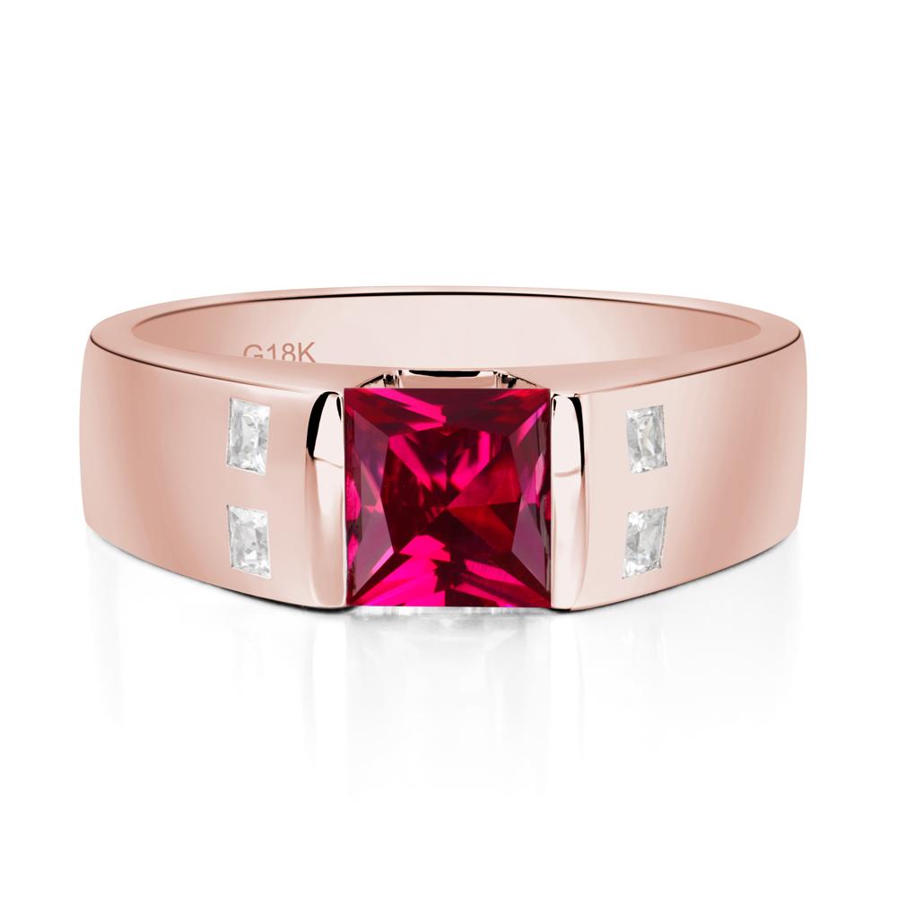 Princess Cut Ruby Ring for Men - LUO Jewelry #metal_18k rose gold