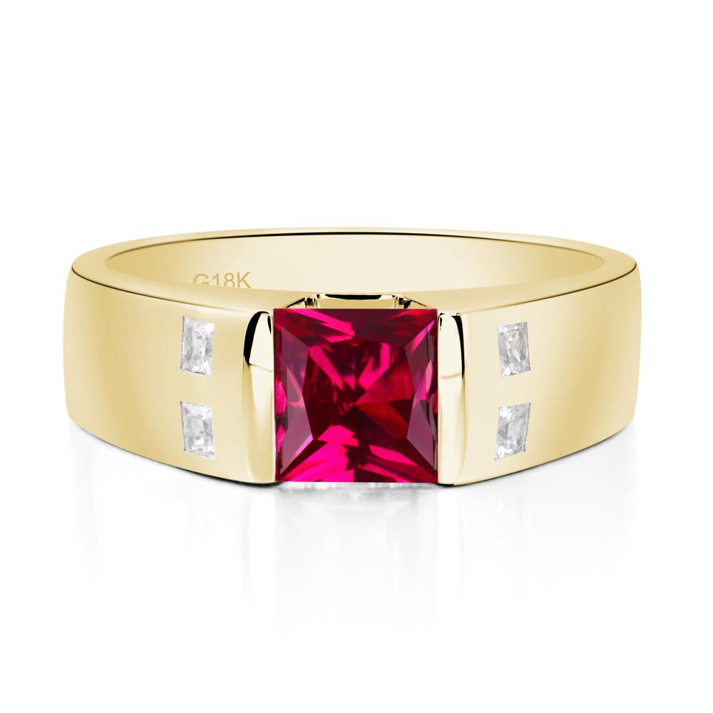 Princess Cut Ruby Ring for Men - LUO Jewelry #metal_18k yellow gold