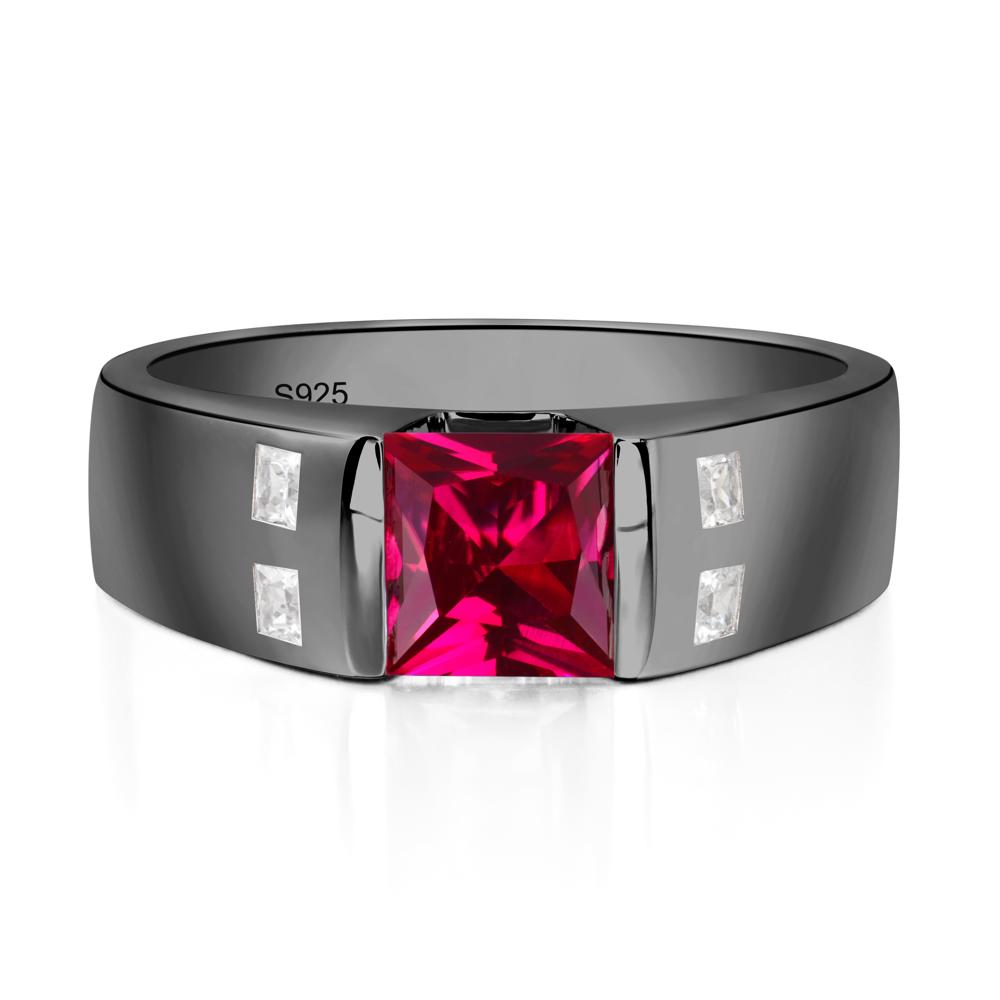 Princess Cut Ruby Ring for Men - LUO Jewelry #metal_black finish sterling silver